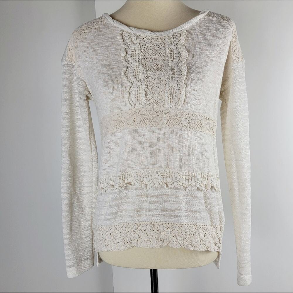 One September Ivory Cream White Embroidered Lace Relaxed Fit Sweater Size Small